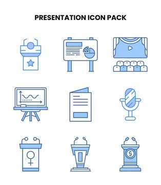 Presentation Blue Icons Pack Stock Illustration