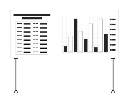 Presentation board with bar chart black and white 2D line object 스톡 일러스트