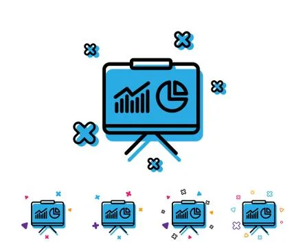 Presentation board line icon. Report chart sign. Illustrazione stock