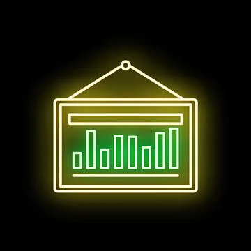 Presentation board showing glowing neon bar chart data 스톡 일러스트