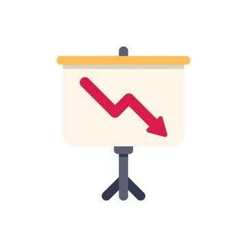 Presentation board is showing a red arrow pointing down, representing a finan Stock Illustration