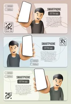 Presentation brochures for a mobile application on a smartphone. Featuring .. Stock Illustration