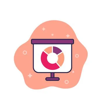 Presentation with chart icon with outline Stock Illustration