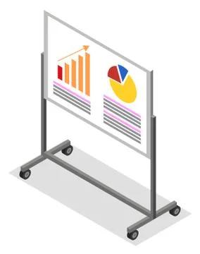 Presentation with Charts on Whiteboard Vector Illustrazione stock