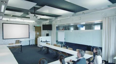 Presentation of Cloud Solution to Group of Business People in Conference Room. Stock Footage 64480488