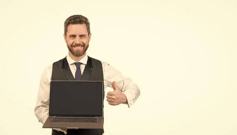 Presentation on computer. office manager ready for video conference. Stock Photos