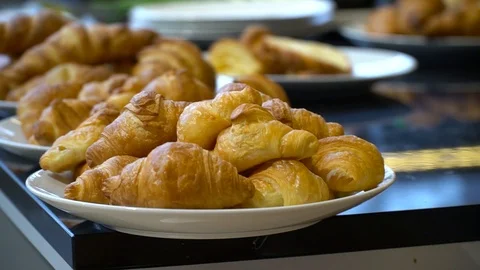 Presentation of croissants at the exhibition Stock Footage 99692593
