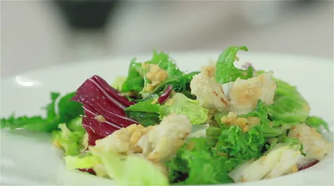 Presentation of delicious Caesar salad. Rotation, close-up Stock Footage 50762971