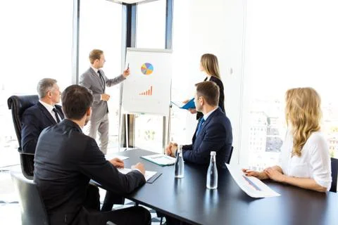 Presentation of diagrams at flip chart Stock Photos