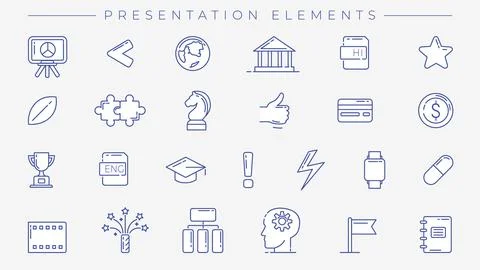 Presentation Elements concept line style vector icons set. イラスト素材