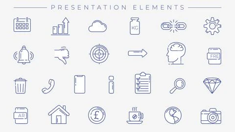 Presentation Elements concept line style vector icons set. Illustrazione stock