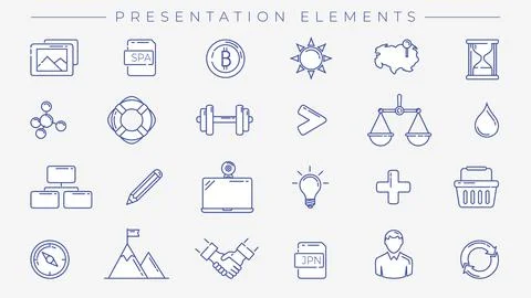 Presentation Elements concept line style vector icons set. 库存插图