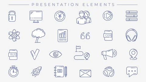 Presentation Elements concept line style vector icons set. 스톡 일러스트