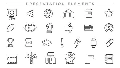 Presentation Elements concept line style vector icons set. イラスト素材
