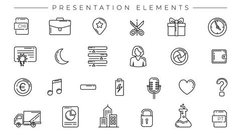 Presentation Elements concept line style vector icons set. イラスト素材