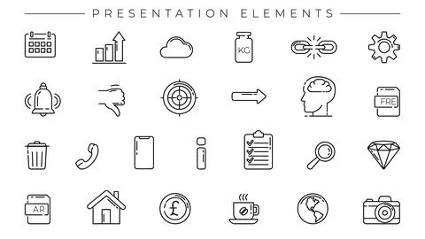 Presentation Elements concept line style vector icons set. 스톡 일러스트