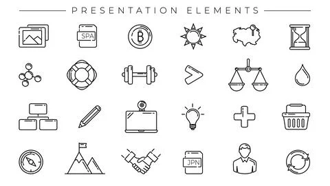 Presentation Elements concept line style vector icons set. 库存插图