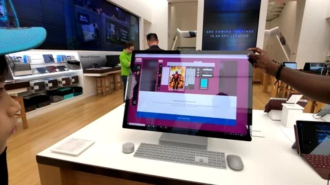 Presentation of features of Microsoft Surface Studio in the company's store Stock Footage 98232234