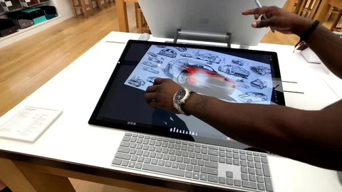 Presentation of features of Microsoft Surface Studio in the company's store Stock Footage 98232898