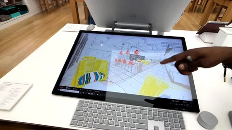 Presentation of features of Microsoft Surface Studio in the company's store Stock Footage 98233106