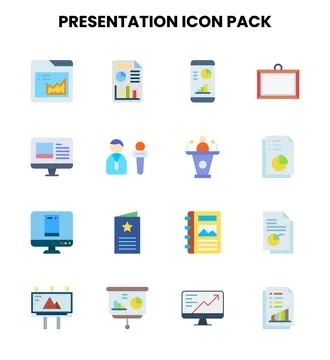 Presentation Flat Collection Icons Pack Stock Illustration