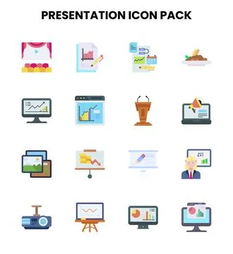 Presentation Flat Collection Icons Pack Stock Illustration