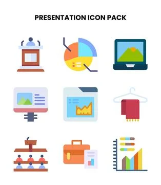 Presentation Flat Design Icons Pack 库存插图