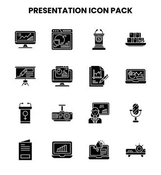 Presentation Glyph Collection Icons Pack Stock Illustration