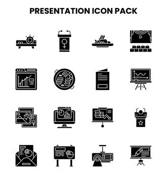 Presentation Glyph Design Icons Pack Stock Illustration
