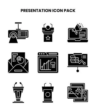 Presentation Glyph Design Icons Pack Stock Illustration