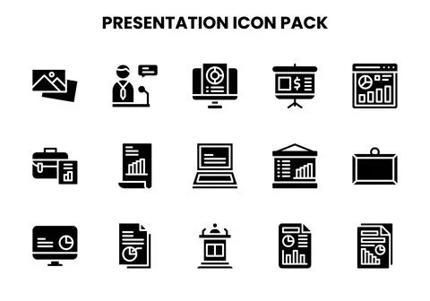 Presentation Glyph Icons Pack 스톡 일러스트