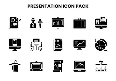 Presentation Glyph Set Icons Pack 스톡 일러스트