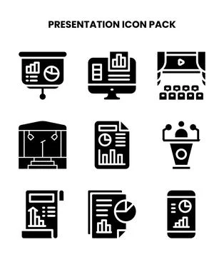 Presentation Glyph Vector Icons Pack Stock Illustration