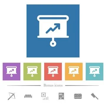Presentation graph projection solid flat white icons in square backgrounds 库存插图
