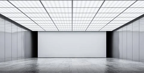 Presentation hall with strong lighting, empty ceiling screen Stock Illustration