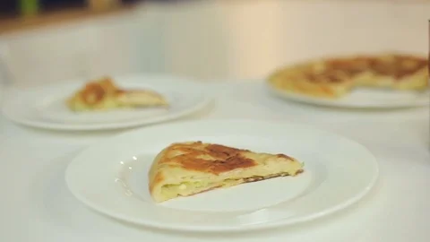 Presentation of home-made pies with meat, vegetables, mushrooms and potatoes. Stock Footage 78684798