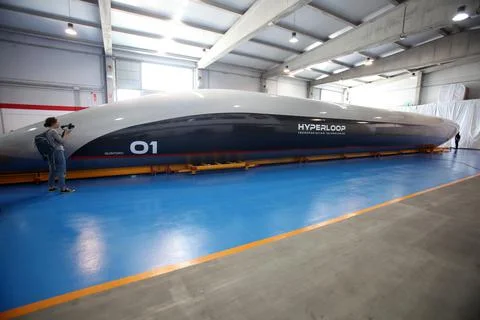Presentation of the 'Hyperloop' passenger capsule train, El Puerto De Santa Mari 스톡 사진