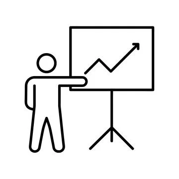 Presentation icon. Flat live lesson pictogram for web. Line stroke. Simple sy Stock Illustration