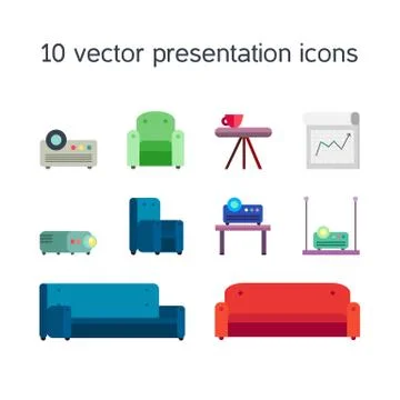 Presentation icons with projector and comfortable seats Stock Illustration