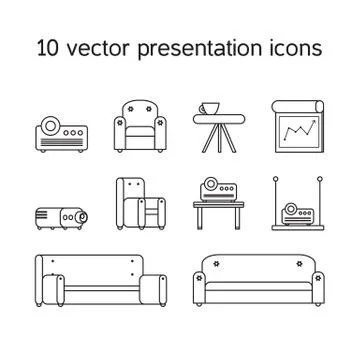 Presentation icons with projector and comfortable seats Stock Illustration