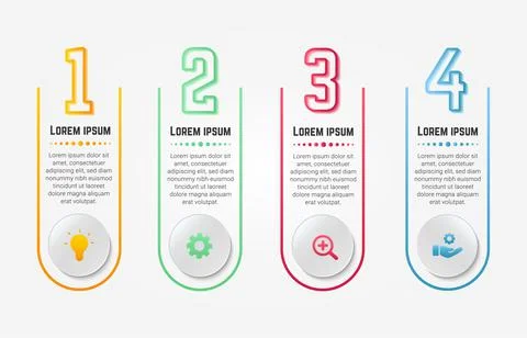 Presentation infographic with four options and business elements Stock Illustration