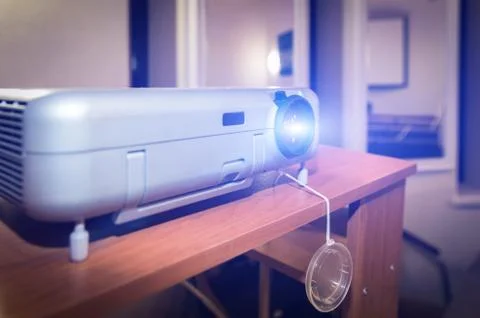 Presentation with lcd projector standing on a table Stock Photos