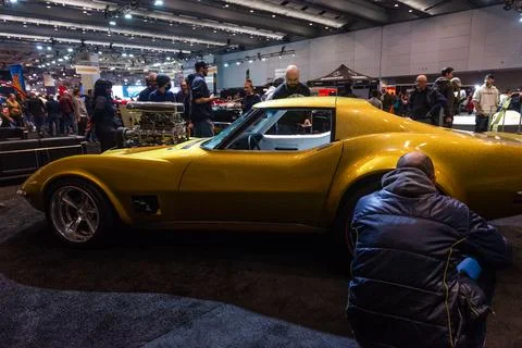 Presentation of the life-sized version car of the Hot Wheels Garage of Legend Stock-Fotos