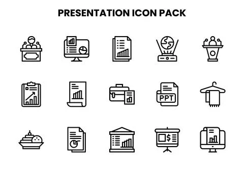 Presentation Line Collection Icons Pack Stock Illustration