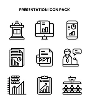 Presentation Line Scalable Icons Pack Stock Illustration
