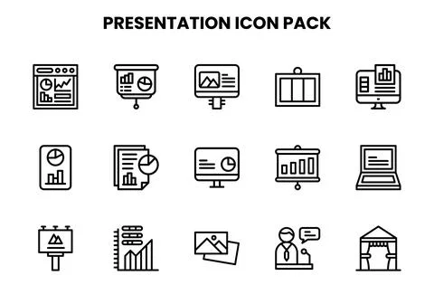 Presentation Line Set Icons Pack Stock Illustration