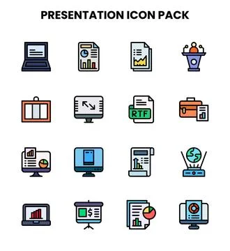 Presentation Lineal Color Bundle Icons Pack Stock Illustration