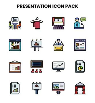 Presentation Lineal Color Bundle Icons Pack イラスト素材