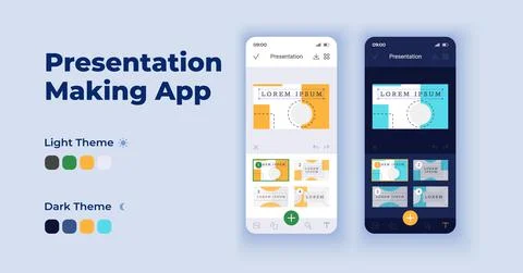 Presentation making cartoon smartphone interface vector templates set Stock Illustration