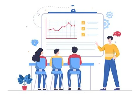 Presentation Marketing Planning Cartoon Vector Illustration. Businessman Plan Illustrazione stock